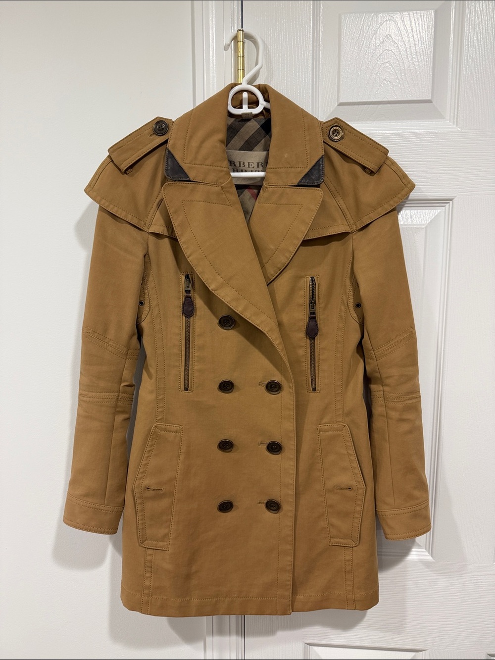 Burberry Camel Double-Breasted Trench Coat with Epaulets